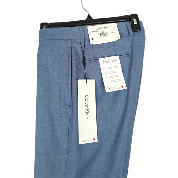 Calvin Klein Men's Slim-Fit Stretch Solid Dress Pants Blue Sharkskin 34x30 NWT - Picture 1 of 6